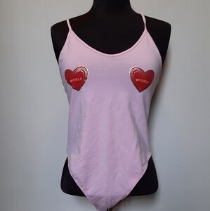 Forever 21 Light Pink Bodysuit with Love Hearts on Chest